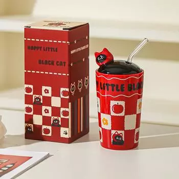 Cartoon Kitten Sip Cup Cute High Value Mug Water Cup for Girls Large Capacity Cup with Lid Souvenir 401-500ml