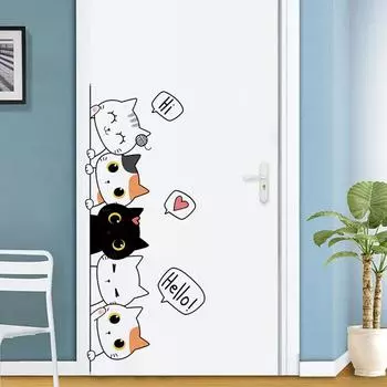 Cartoon kitten stack up children s room bedroom door post wardrobe p ost home decoration stickers self-adhesive