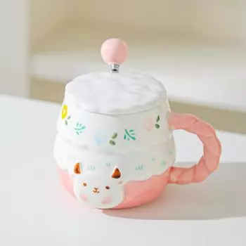 Cartoon Lamb Cup Girl Gives Best Friend A Good-looking Birthday Gift for Students Cute Cute Practical Little Gift for Girls 401-500ml