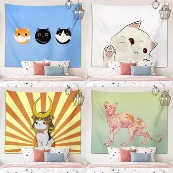 Cartoon Laughing Cat Tapestry Office Living Room Decoration Home Wall Tapestry 100x75cm