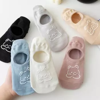 Cartoon Little Bear Boat Socks Women s Thin Anti Slip Silicone Non Slip Heel Invisible Socks Women s Summer Simple Shallow Mouth Short Socks one size чёрный