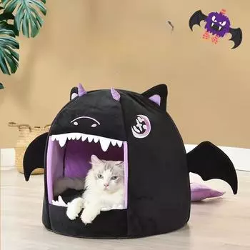 Cartoon Little Devil Pet Nest Semi-enclosed House Cat House Cattery Removable and Washable Dog House Summer Cool Nest Cat Bed S
