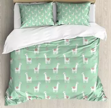 Cartoon Llama Alpaca Bedding Sets for Kids Boys Girls Floral Quilt Cover Room Decor Bedroom Collection 3Pcs Queen King Full Size EU single(135x200cm)
