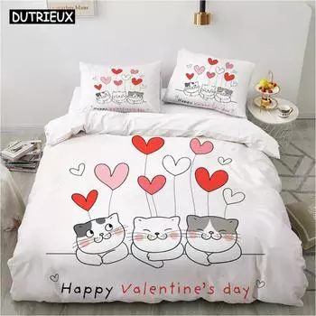 Мультяшный Любовь Кошки Постельный Комплект Животное 3d Постельное Белье Одеяло Пододеяльник Комплекты Домашний Текстиль Декор Твин Односпальный Двуспальный Кинг Сайз Мода 70x133cm 2pcs
