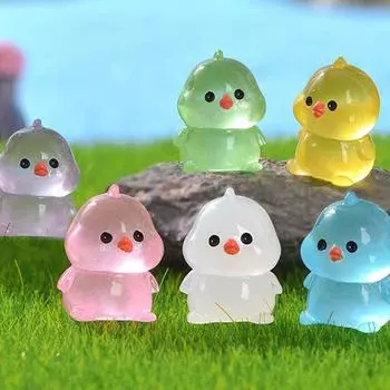 Cartoon Luminous Chick Figurines Glow in Dark Mini Chick Statue Home Office Desktop Decor зелёный