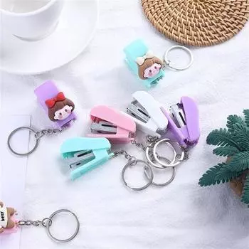 Cartoon Macaron Color Stapler Key Chain Stapler Pendant Mini Stapler Keychain Stapler Key Ring blue girl
