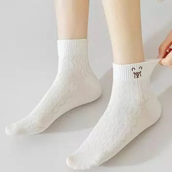 Cartoon Mid-Calf Tube Socks Breathable Women s Short Socks Sweat Absorbent Bear Ankle Socks Daily 10pairs Style A