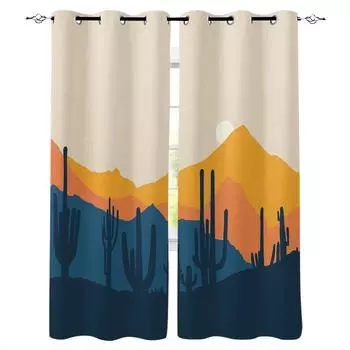 Cartoon Mountains Cactus Desert Sun Blackout Curtains For Bedroom Blinds Drapes Window Curtains For Living Room High Shading W135 x H60cm