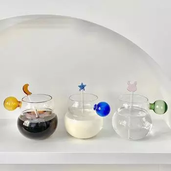 Cartoon Mug Heat Resistant Glass Cup Ball Handle Breakfast Drinking Glasses Juice Milk Coffee Mug Drinkware Lover Cups and Mugs 290ml янтарь