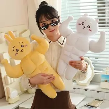 Мультяшные мускулистые животные, плюшевые игрушки, молоток, кот, кролик, плюшевая кукла, украшение для дома, офиса, спальни, дети, взрослые, фанаты, рождественский подарок синий