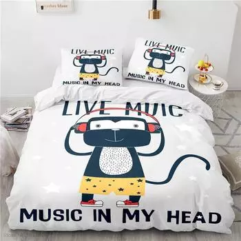 Cartoon Musical Monkey Printed Bedding Set 3d Duvet Cover Sets Pillowcase Children Boy Girl Twin Full Queen King Size Bedclothes 228x228cm