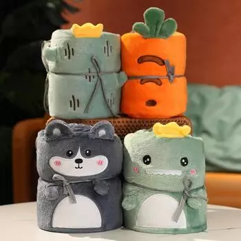 Cartoon Nap Blanket Dual-use Wrap Shawl Pillow Car Roll Blanket Office Style 9