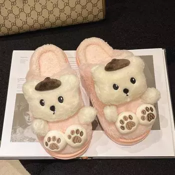 Cartoon non-slip warm fluffy shoes women s new outdoor wear indoor household home thick-soled plush slippers 36-37