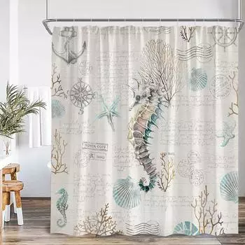 Cartoon Ocean Animals Watercolor Shower Curtains Octopus Turtle Jellyfish Whale Sea Bathroom Decorations Polyester Bath Curtains 90x180cm-35x70in