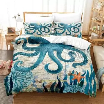 Cartoon Octopus Bedding Set Single Twin Full Queen King Size Bed Set Adult Kid Bedroom Duvetcover Sets Anime parure de lit Bed 70x133cm 2pcs