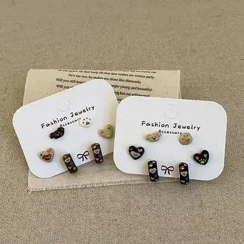 Серьги-гвоздики с изображением медведя-медведя из мультфильма «Любовь», набор женских маленьких, изысканных, индивидуальных, милых, модных, универсальных сережек