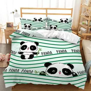 Cartoon Panda 3d Bedding Set Duvet Cover Sets Comforter Bed Linen Twin Queen King Single Size Room Decor Kids Adult Cute Kawaii EU Single 135x200cm