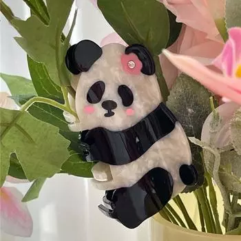 Cartoon Panda Hair Claw Flower Acetate Hair Clip Fashion Animal Shark Clip Ladies/Girls чёрный/белый