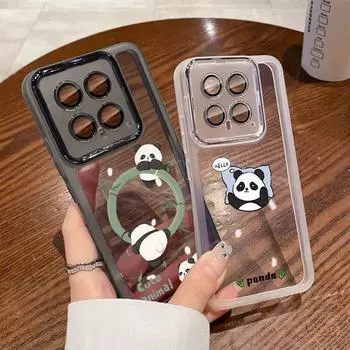 Cartoon Panda Pattern Soft Silicone Phone Case for Xiaomi 13t Poco X6 Pro Redmi Note 12 Pro 5g with Lens Glass Shockproof Transparent Back Cover Xiaomi Poco X6 Pro чёрный