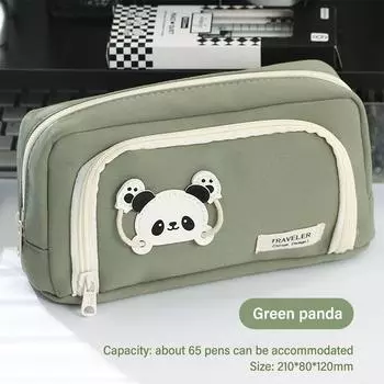 Cartoon Panda Pencil Case Double Layer Stationery Storage Bag Creative Pencil Box Student