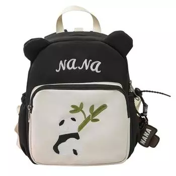 Cartoon Panda Print Schoolbag Kindergarten Backpack Boys and Girls Backpack чёрный
