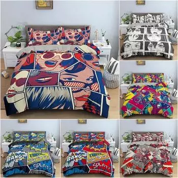 Cartoon Pattern Bedding Set 3D Graffiti Printed Duvet Cover Set King Queen Twin Quilt Cover For Bedroom Luxury Bedclothes 70x133cm 2pcs