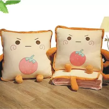 Cartoon Pattern Nap Blanket 2 in 1 Air Conditioning Quilt Seat Lumbar Support Pillow Blanket Sofa 40cm-Style J