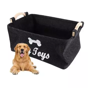 Cartoon Pattern Pet Toy Bin Box with Handle Dog Sundries Organizer Baskets Toys чёрный