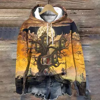 Cartoon Pattern Print Halloween Fashion Pullover Hoodies 2024 New Women s Fashion Hoodie Loose Women Clothing Tops Sweatshirts S