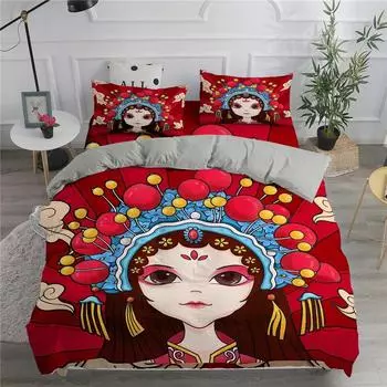 Cartoon Peking Opera Bedding Set Boys Girls Twin Queen Size Duvet Cover Pillowcase Bed Kids Adult Fashion Home Textileextile EU Single 135x200cm