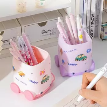Мультяшная коробка для карандашей, симпатичная форма автомобиля, контейнер для ручек, креативный настольный стеллаж для хранения канцелярских принадлежностей, студенческий контейнер для ручек, подарки розовый