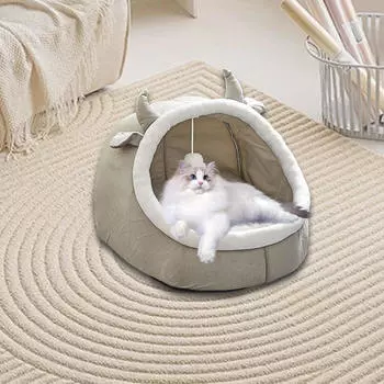 Мультяшная кровать для питомца, кошачьи пещеры, гнездо, полузакрытая удобная будка с игровым мячом, домик для животных S_A