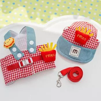 Cartoon Pet Harness Leash Sun Hat Set Cute Puppy Costume Cat Small Dogs Vest Cap Outdoor Supplies XL