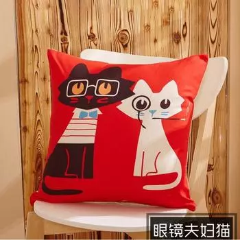 Cartoon Pillow Animals Cases Lion Cat Deer Printed Square Cushion Covers Home Glasses Cat