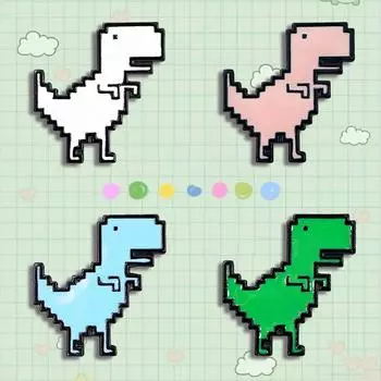 Cartoon Pixel Dinosaur Brooch: Trendy Metal Badge and Bag Accessory синий