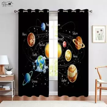 Cartoon Planet Starry Sky 3d Printed Curtains 100% Polyester Suitable For Bedroom Living Room Study Atmosphere Curtains 2PCS W50xH130(CM)x2PCS&Grommet Top