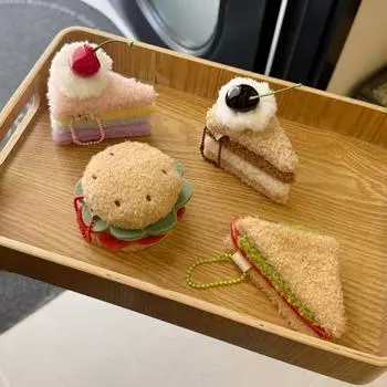 Cartoon Plush Hamburger Cake Sandwich Keychain Simulated Food Doll Keyring Bag Pendant Backpack Hanging Decoration Key Holder A2