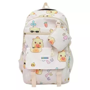 Cartoon Print Student Schoolbag Women s Backpack Large Capacity Backpack бежевый