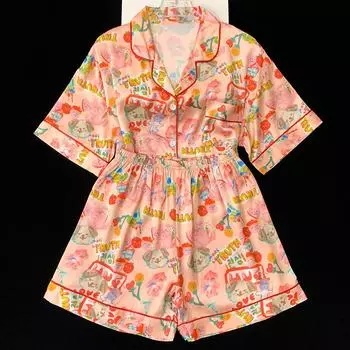 Мультяшный принт Y2k женская пижама милая красочная модная женская домашняя одежда летняя новая повседневная шикарная ночная рубашка M розовый