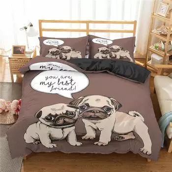 Cartoon Pug Dog Duvet Cover Set Cute Kawaii Pug Dog Pattern Comforter Cover King Size for Kids Boys Girls Polyester Bedding Set 70x133cm 2pcs