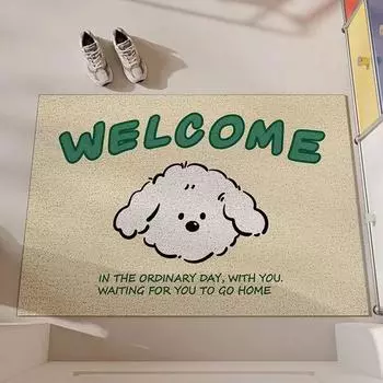 Cartoon Puppies Welcome PVC Floor Mat Entrance Doormat Anti-slip for Entry Porch Hallway Entryway Home Decor Dust Removal Carpet 40x60cm жёлтый