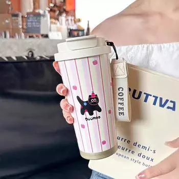 Cartoon Puppy Ecofriendly Stainless Steel Travel Mug For Office And Outdoors Pink Cat