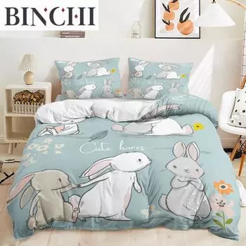 Cartoon Rabbit Duvet Cover Easter Bunny Bedding Set Cute For Kids Teens Girls Bedroom Decoration Duvet Cover Easter Gift Friends EU single(135x200cm)