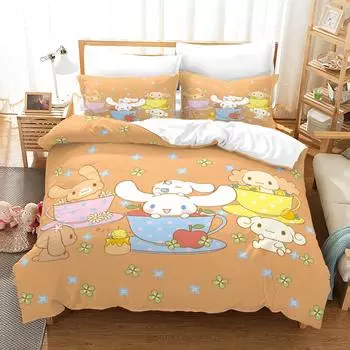 Cartoon Rabbit Style Digital Printed Duvet Set - Polyester - Bedroom Decor -1 bed cover +2 pillowcases (no pillow core) 173x229cm