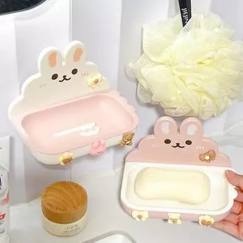 Cartoon Rabbit Wall Mounted Soap Box No Drilling Wall Mounted Soap Dish Holder Easy To Install Waterproof Punch Free Soap Rack