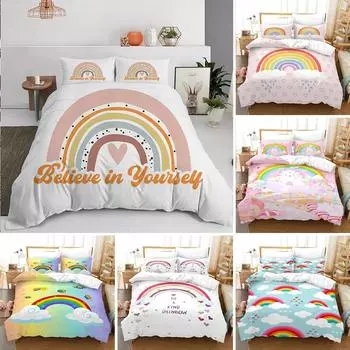 Cartoon Rainbow Bridge Bedding Set Duvet Cover Bedroom Comforter Covers Single Twin King Size Quilt Cover Home Textile 70x133cm 2pcs