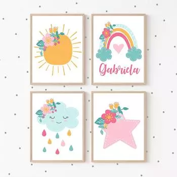 Cartoon Rainbow Cloud Sun Star Growth Quotes Posters Prints Canvas Painting Nordic Nursery Wall Art Pictures Kids Room Decor 21X30cm No Frame