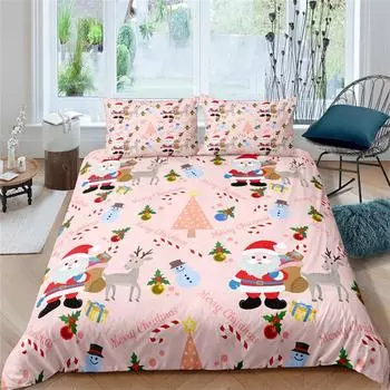 Cartoon Santa Claus Bedding Set King Queen Size Microfiber Christmas Dogs 3D Print Duvet Cover For Kids Pillowcases Home Textile EU single(135x200cm)