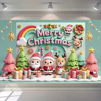 Cartoon Santa Claus Elk Background Merry Christmas Backdrop Children s Birthday Party Photo Background Baby Shower Decoration