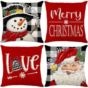 Cartoon Santa Linen Pillow Cover Christmas Sofa Cushion Cover Home Printed Pillow Cover 45*45cmJYM516-1